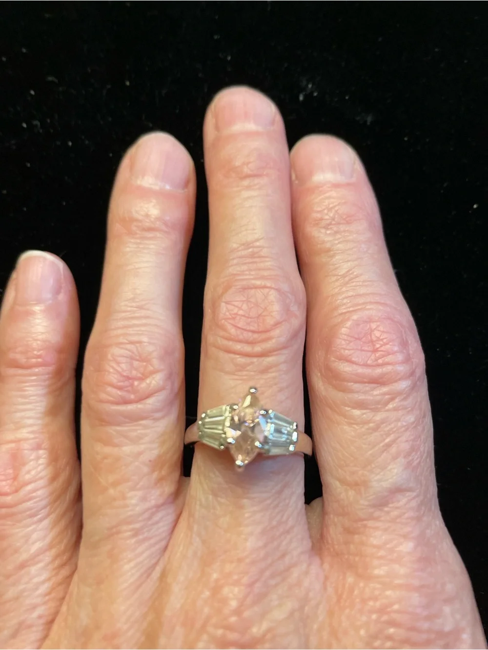Pink Marquise Center Ring with Baguette Accents EUC.